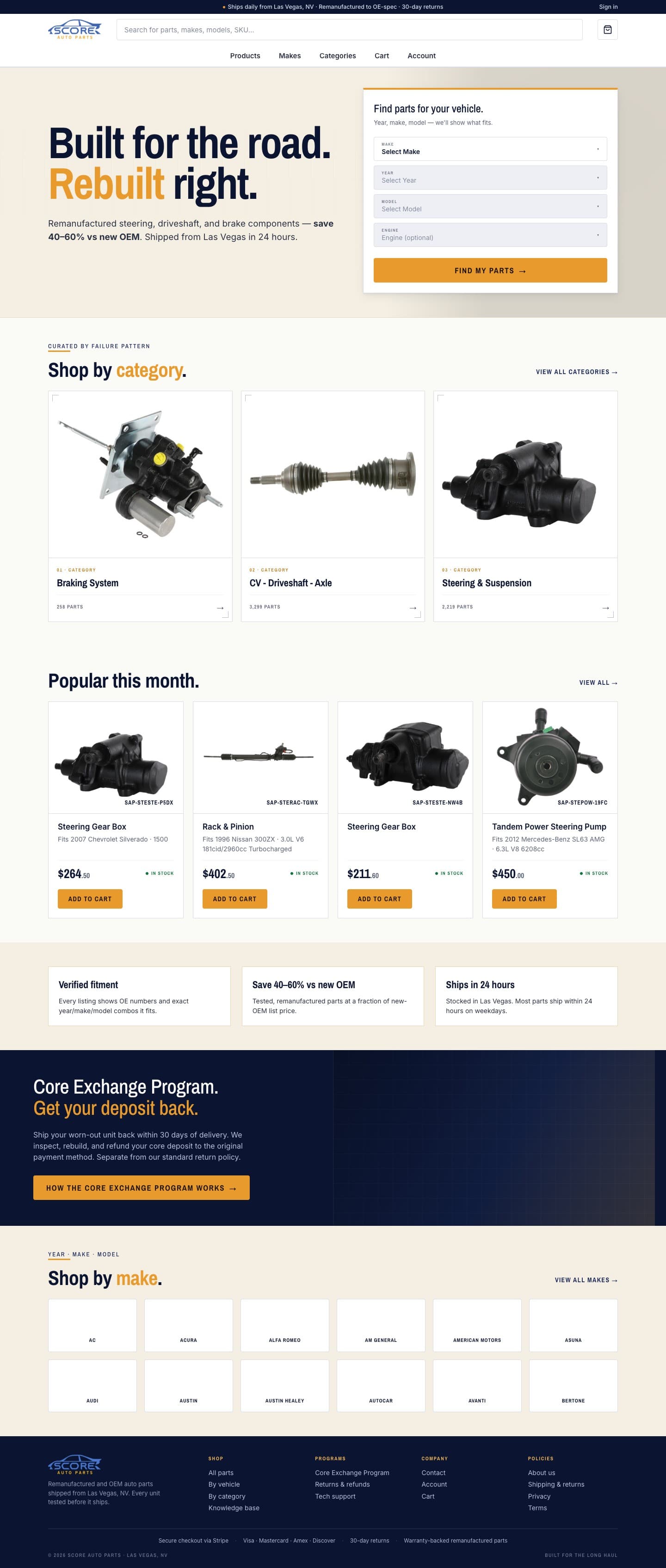 Score Auto Parts Homepage after