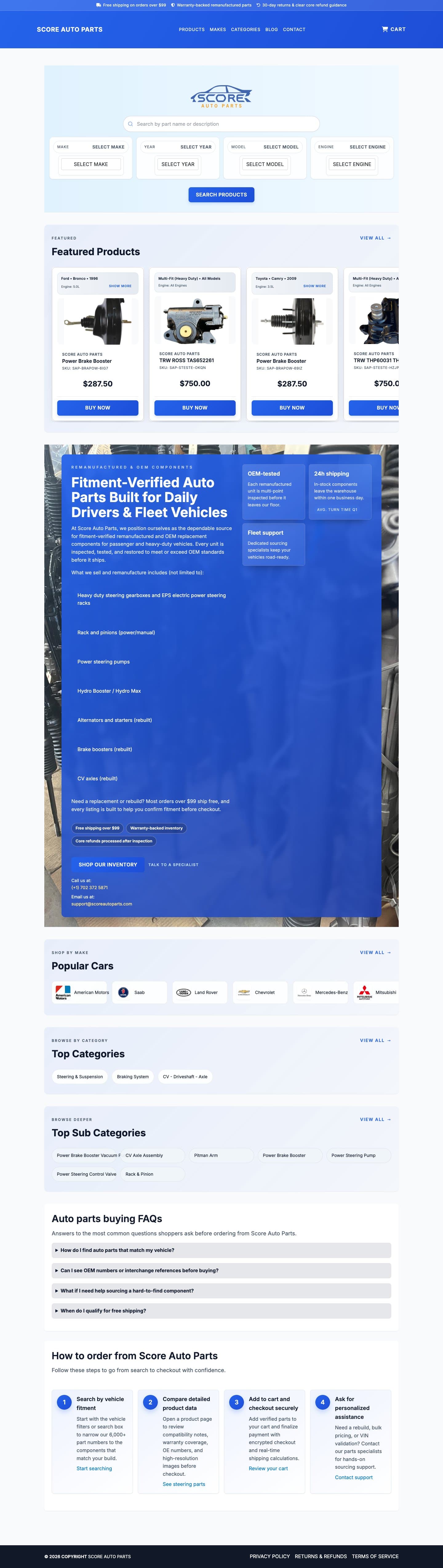 Score Auto Parts Homepage before